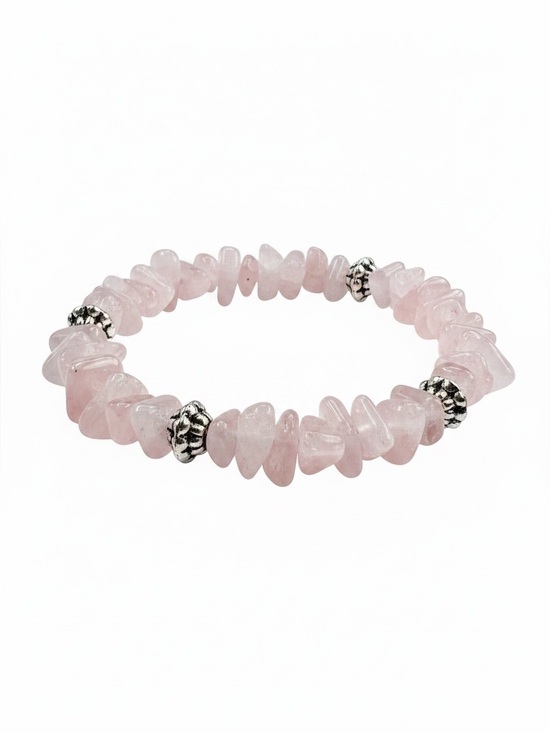 Jewelry - Rose Quartz Chip Bead Stretch Bracelet with Silver Tone Spacers